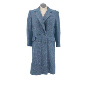 1960s 70s Vintage Blue & Rainbow Speckled Long Pea Coat with Collar